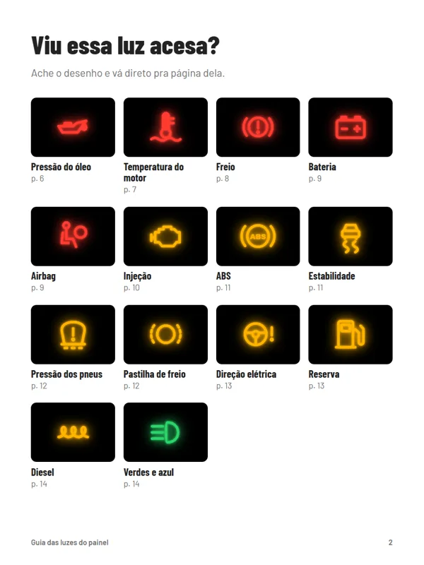 Página Viu essa luz acesa?, com os desenhos das luzes para achar a sua