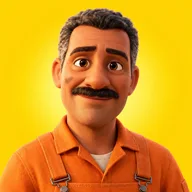 Mestre Pistão, mecânico de bigode e macacão laranja